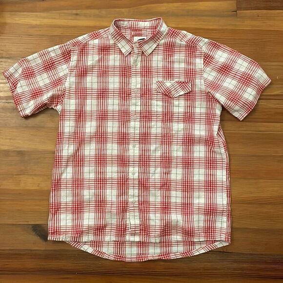 Mountain Khakis Red Plaid Button Up Shirt Mens Size Large Cotton Short Sleeves - Picture 3 of 12